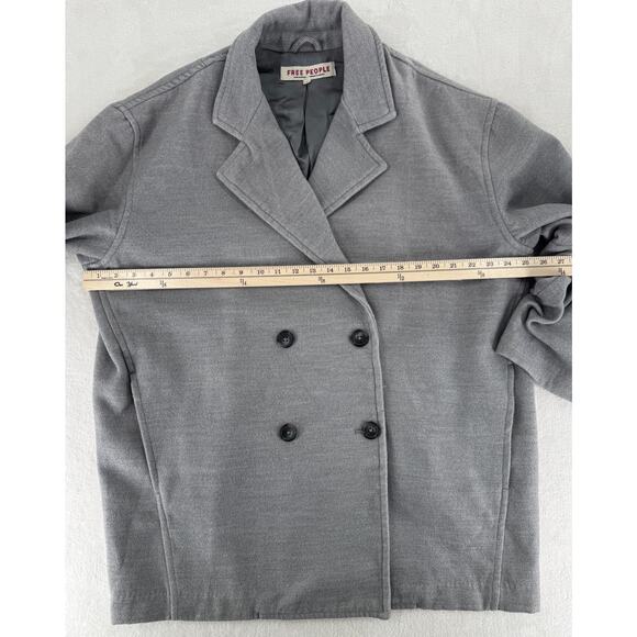 Free People Hannah Gray Coat Slouchy Double Breasted Pea Coat Blazer Medium - Picture 9 of 10